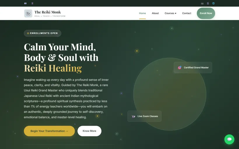 The Reiki Monk interface screenshot